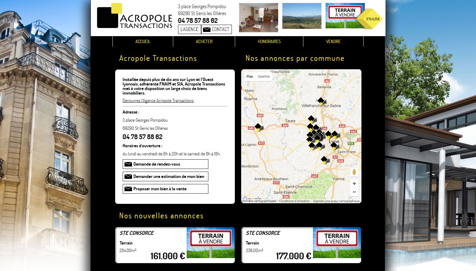 Réalisation RP2I (Romaric Pibolleau): Acropole Transactions - Site vitrine avec interfaçage avec Logiciel gestion annonces immobilières